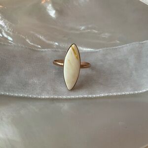 Royal white amber and 14k rose gold marquise ring